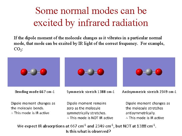 Some normal modes can be excited by infrared radiation If the dipole moment of