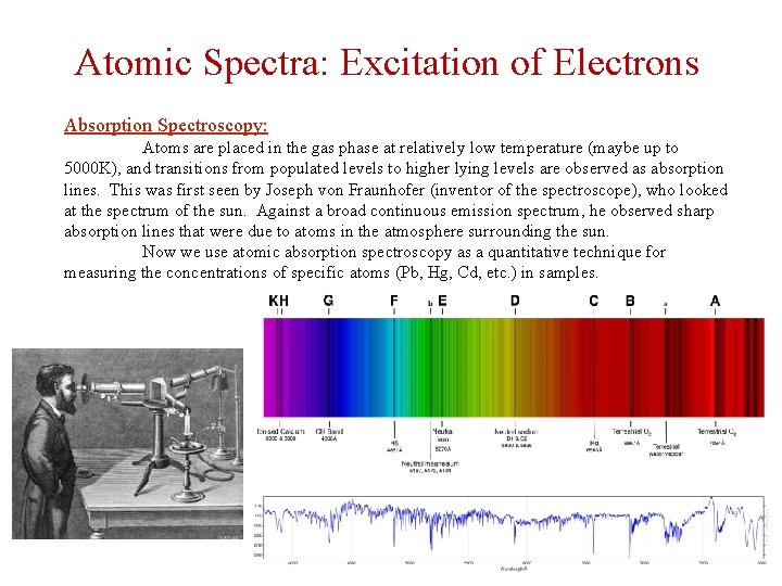 Atomic Spectra: Excitation of Electrons Absorption Spectroscopy: Atoms are placed in the gas phase