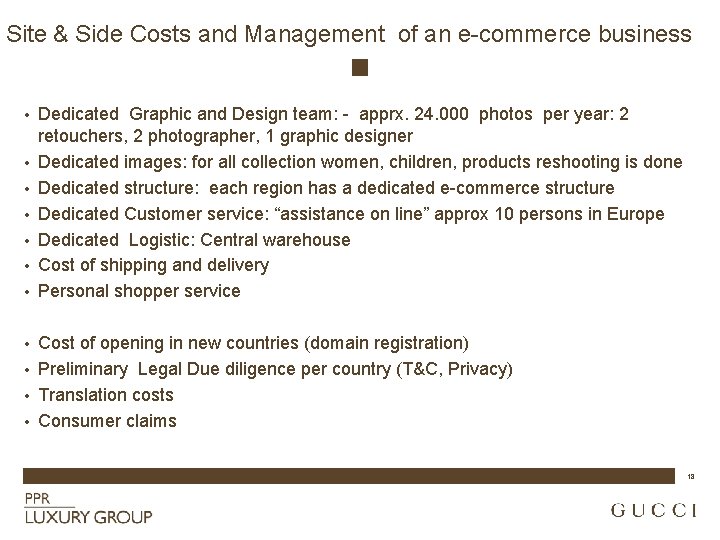 Site & Side Costs and Management of an e-commerce business • • Dedicated Graphic