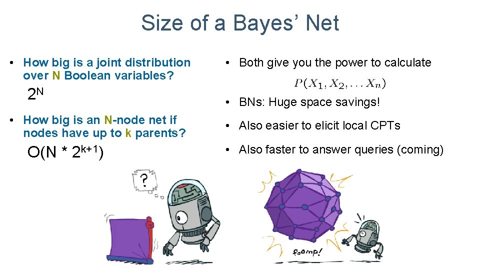 Size of a Bayes’ Net • How big is a joint distribution over N