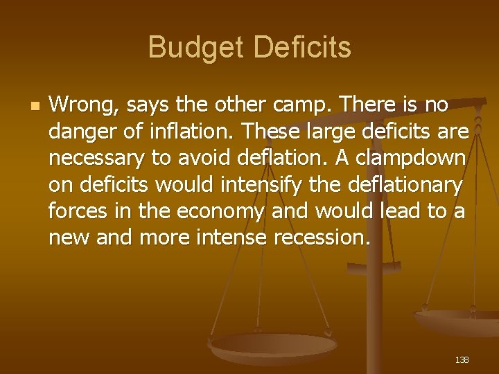 Budget Deficits n Wrong, says the other camp. There is no danger of inflation.