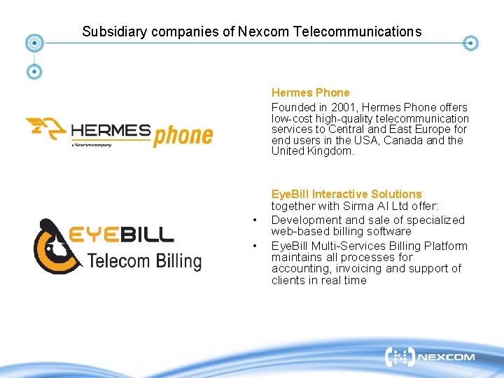 Subsidiary companies of Nexcom Telecommunications Hermes Phone Founded in 2001, Hermes Phone offers low-cost