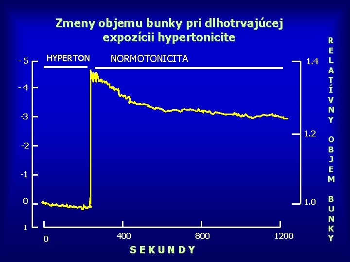 Zmeny objemu bunky pri dlhotrvajúcej expozícii hypertonicite -5 HYPERTON NORMOTONICITA 1. 4 -4 -3