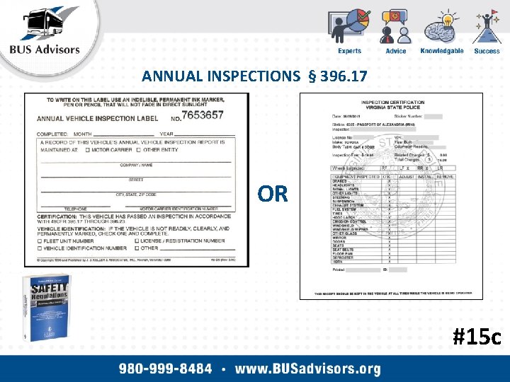 ANNUAL INSPECTIONS § 396. 17 OR #15 c 