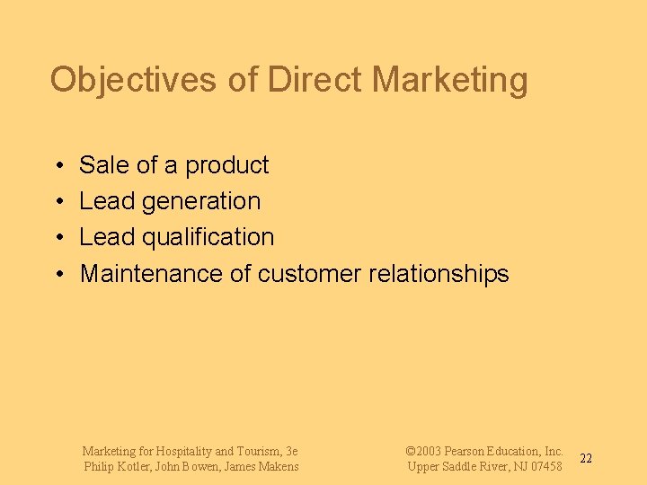 Objectives of Direct Marketing • • Sale of a product Lead generation Lead qualification