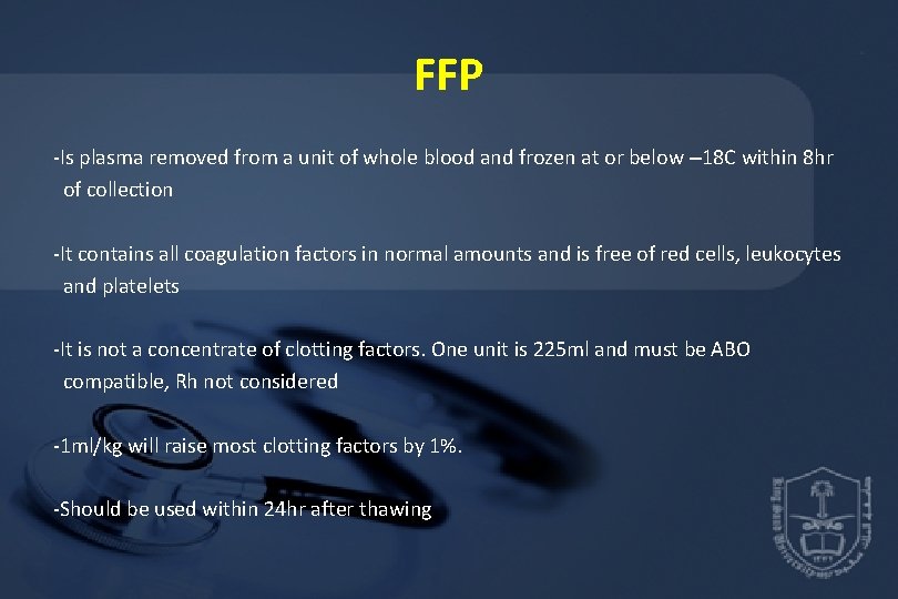 FFP -Is plasma removed from a unit of whole blood and frozen at or