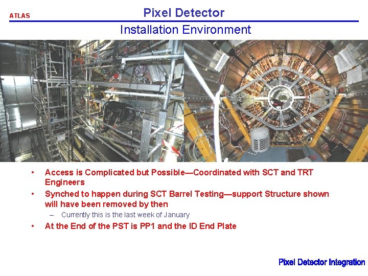 Pixel Detector Installation Environment ATLAS • • Access is Complicated but Possible—Coordinated with SCT