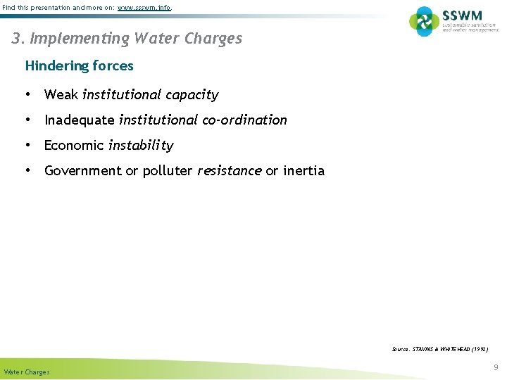 Find this presentation and more on: www. ssswm. info. 3. Implementing Water Charges Hindering