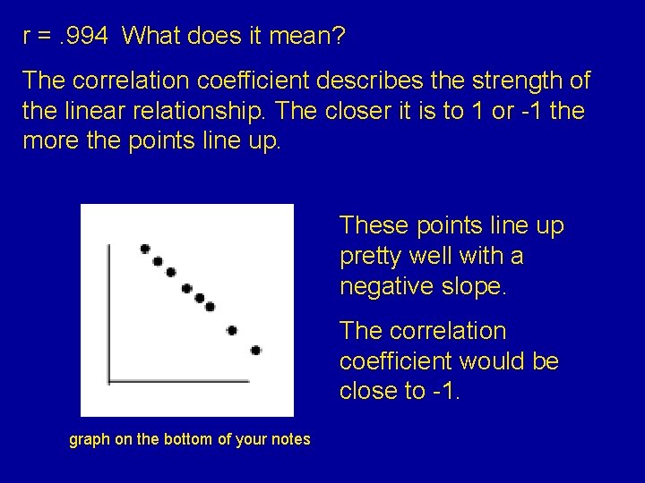 r =. 994 What does it mean? The correlation coefficient describes the strength of