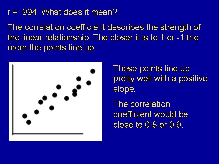 r =. 994 What does it mean? The correlation coefficient describes the strength of