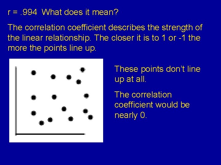 r =. 994 What does it mean? The correlation coefficient describes the strength of