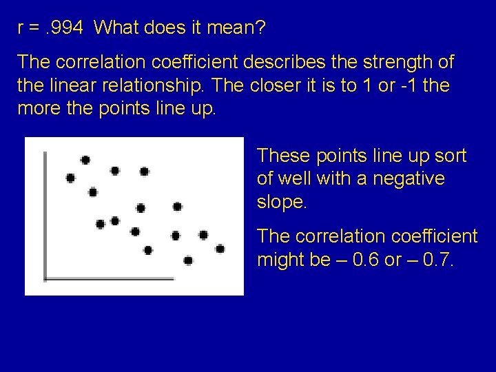 r =. 994 What does it mean? The correlation coefficient describes the strength of