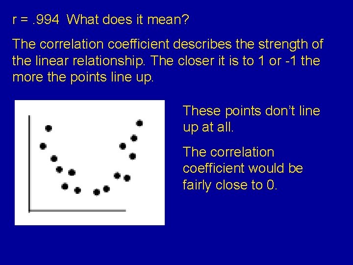 r =. 994 What does it mean? The correlation coefficient describes the strength of