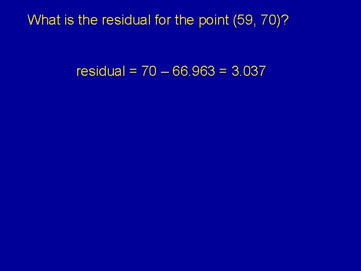 What is the residual for the point (59, 70)? residual = 70 – 66.