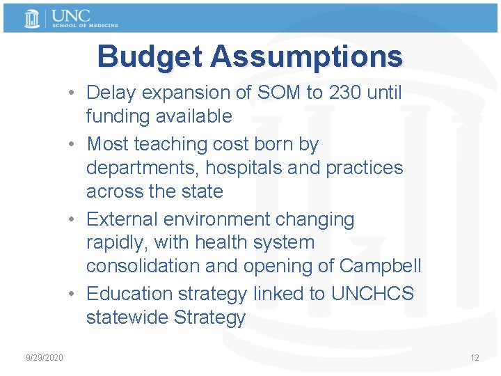 Budget Assumptions • Delay expansion of SOM to 230 until funding available • Most