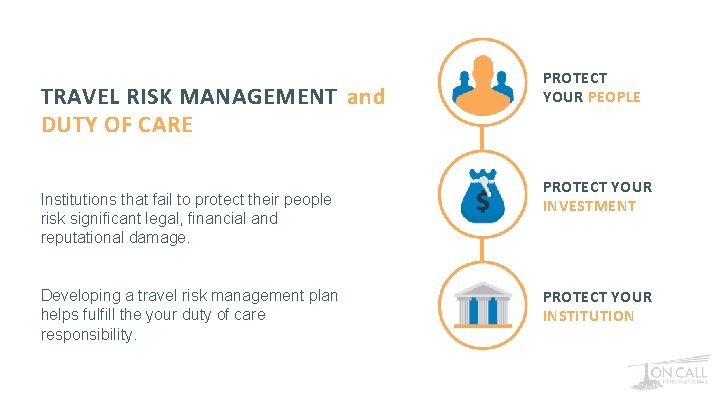 TRAVEL RISK MANAGEMENT and DUTY OF CARE Institutions that fail to protect their people