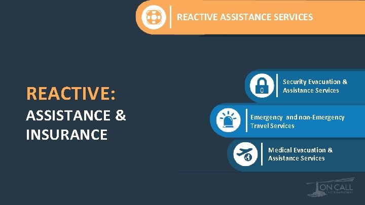 REACTIVE ASSISTANCE SERVICES REACTIVE: ASSISTANCE & INSURANCE Security Evacuation & Assistance Services Emergency and