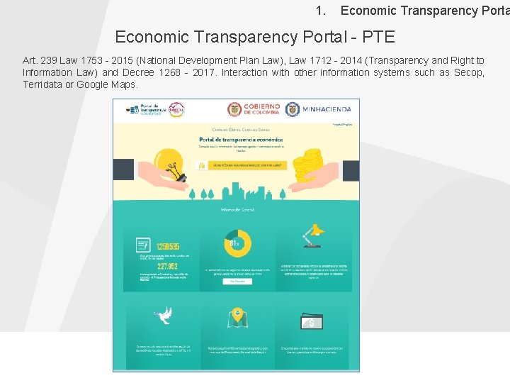 1. Economic Transparency Portal - PTE Art. 239 Law 1753 - 2015 (National Development