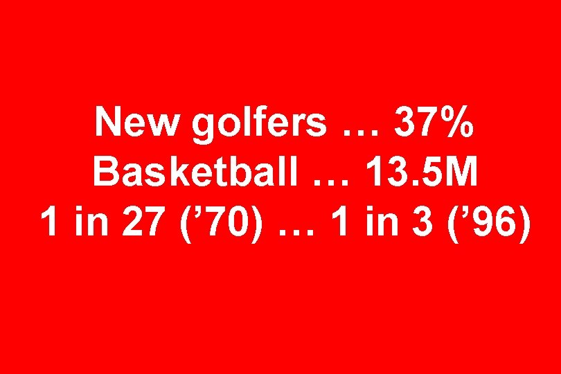 New golfers … 37% Basketball … 13. 5 M 1 in 27 (’ 70)