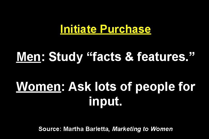 Initiate Purchase Men: Study “facts & features. ” Women: Ask lots of people for