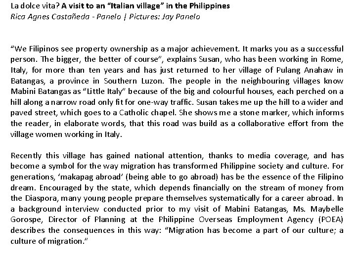 La dolce vita? A visit to an “Italian village” in the Philippines Rica Agnes