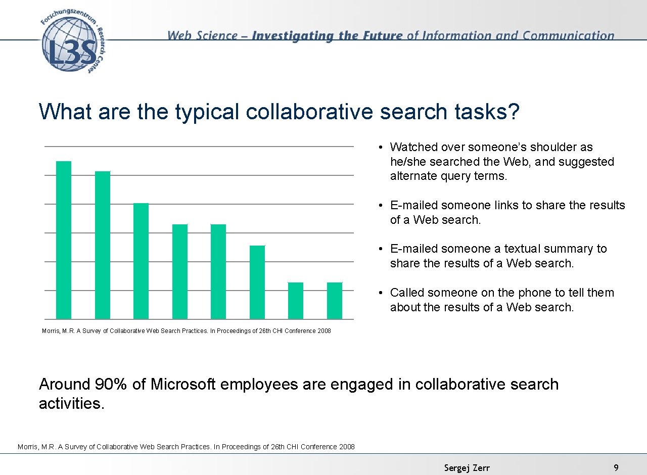 What are the typical collaborative search tasks? • Watched over someone’s shoulder as he/she