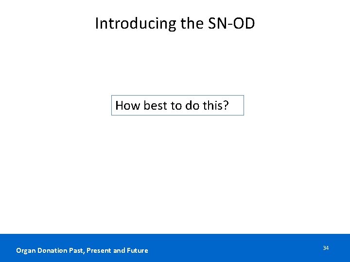 Introducing the SN-OD How best to do this? Organ Donation Past, Present and Future