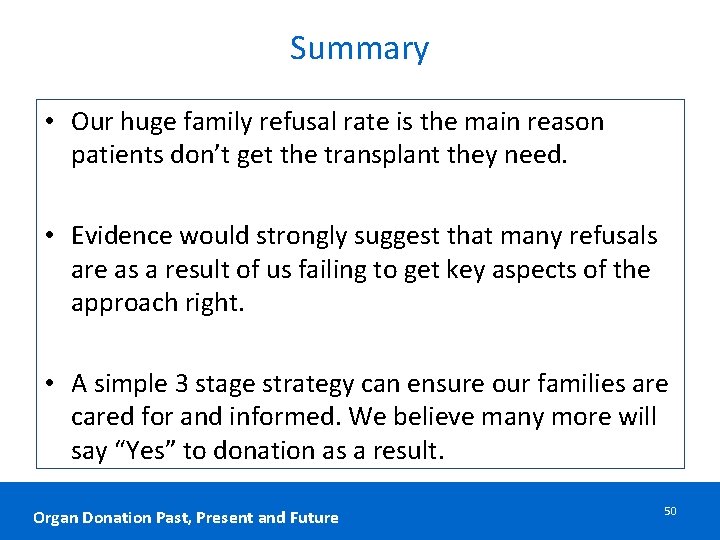 Summary • Our huge family refusal rate is the main reason patients don’t get