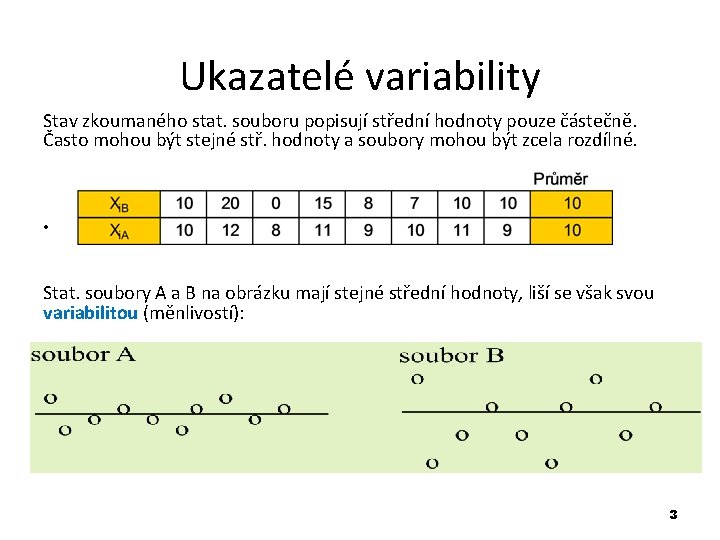 Ukazatelé variability Stav zkoumaného stat. souboru popisují střední hodnoty pouze částečně. Často mohou být