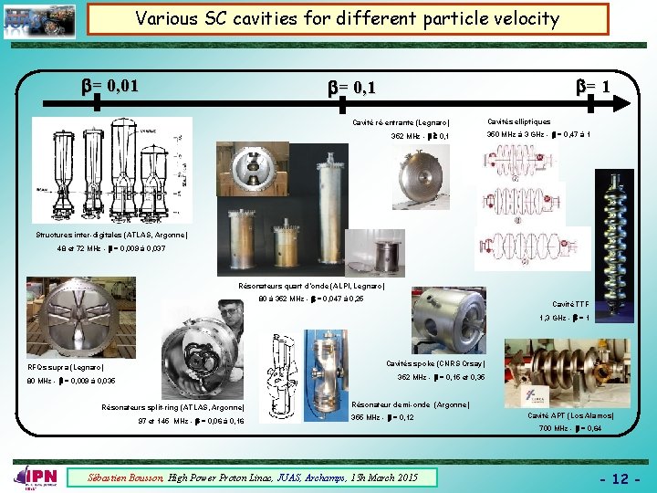 Various SC cavities for different particle velocity = 0, 01 = 0, 1 Cavité