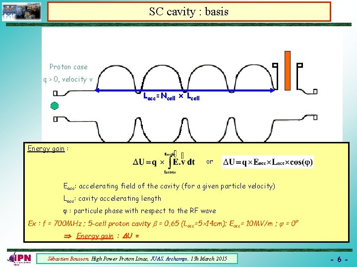 SC cavity : basis Proton case q > 0, velocity v Lacc=Ncell Lcell Energy