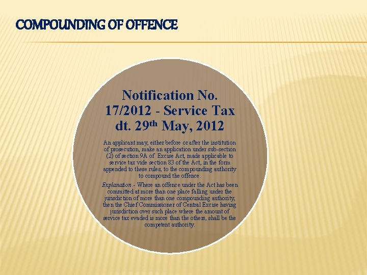 COMPOUNDING OF OFFENCE Notification No. 17/2012 - Service Tax dt. 29 th May, 2012