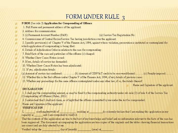 FORM UNDER RULE 3 FORM (See rule 3) Application for Compounding of Offence 1.