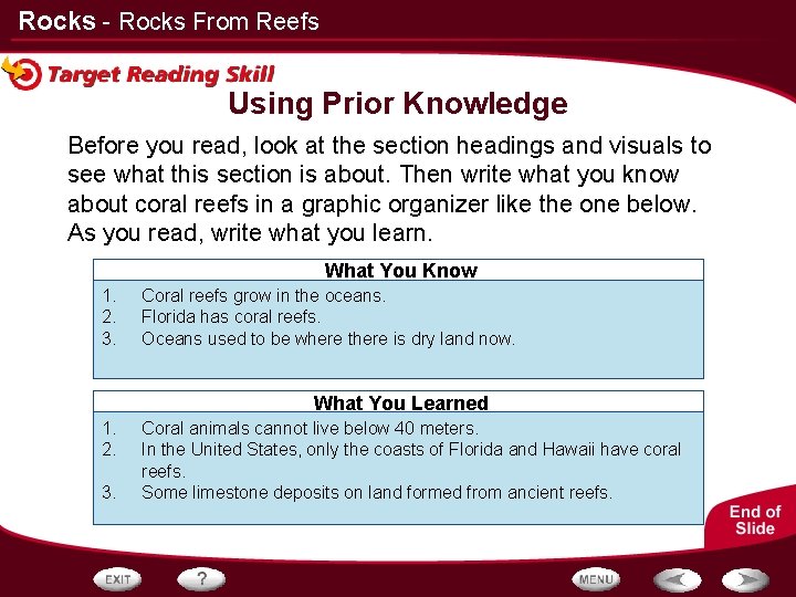 Rocks - Rocks From Reefs Using Prior Knowledge Before you read, look at the