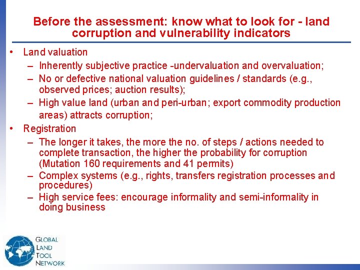 Before the assessment: know what to look for - land corruption and vulnerability indicators
