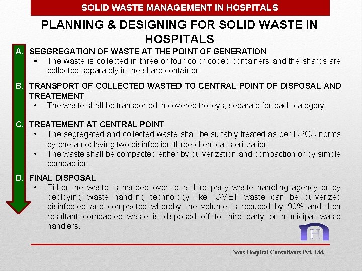 SOLID WASTE MANAGEMENT IN HOSPITALS PLANNING & DESIGNING FOR SOLID WASTE IN HOSPITALS A.