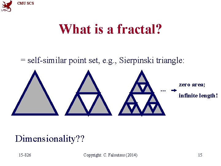 CMU SCS What is a fractal? = self-similar point set, e. g. , Sierpinski