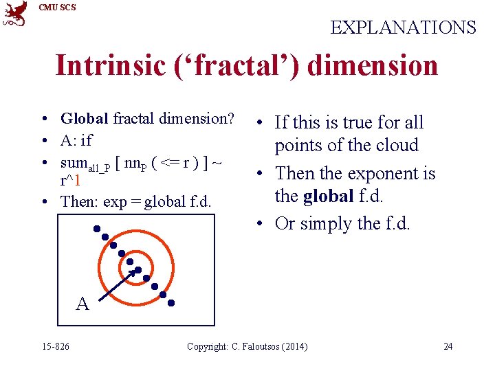 CMU SCS EXPLANATIONS Intrinsic (‘fractal’) dimension • Global fractal dimension? • A: if •