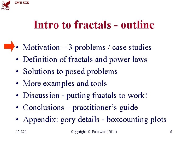 CMU SCS Intro to fractals - outline • • Motivation – 3 problems /