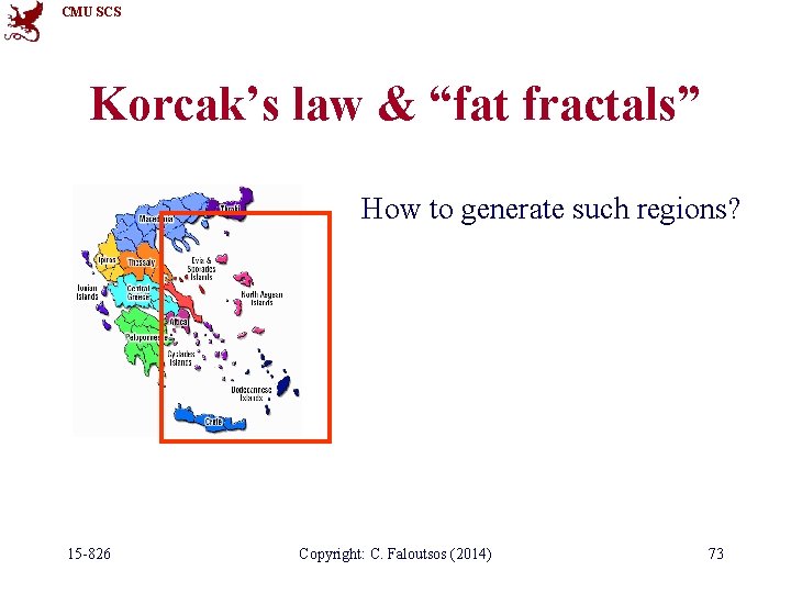 CMU SCS Korcak’s law & “fat fractals” How to generate such regions? 15 -826