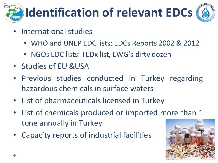 Identification of relevant EDCs • International studies • WHO and UNEP EDC lists: EDCs