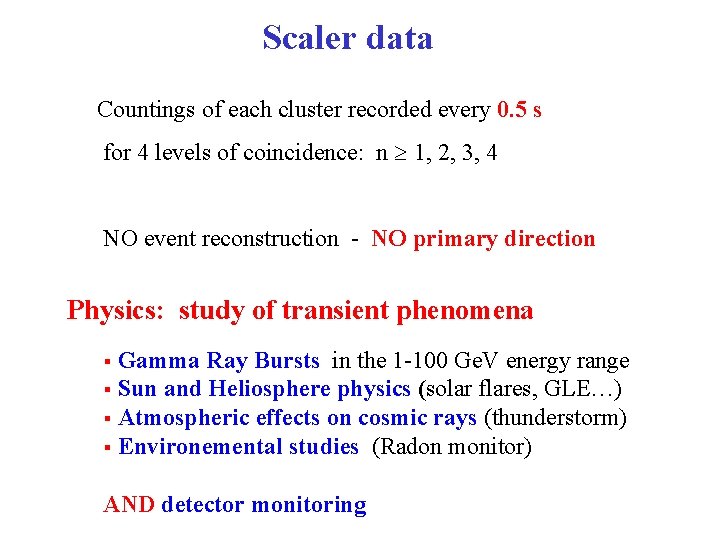 Scaler data Countings of each cluster recorded every 0. 5 s for 4 levels