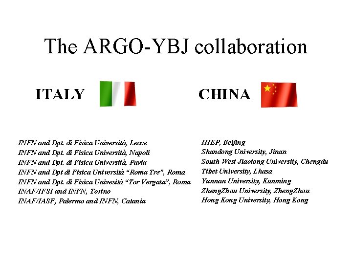 The ARGO-YBJ collaboration ITALY INFN and Dpt. di Fisica Università, Lecce INFN and Dpt.