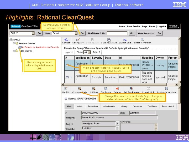 AMS Rational Enablement /IBM Software Group | Rational software Highlights: Rational Clear. Quest Submit