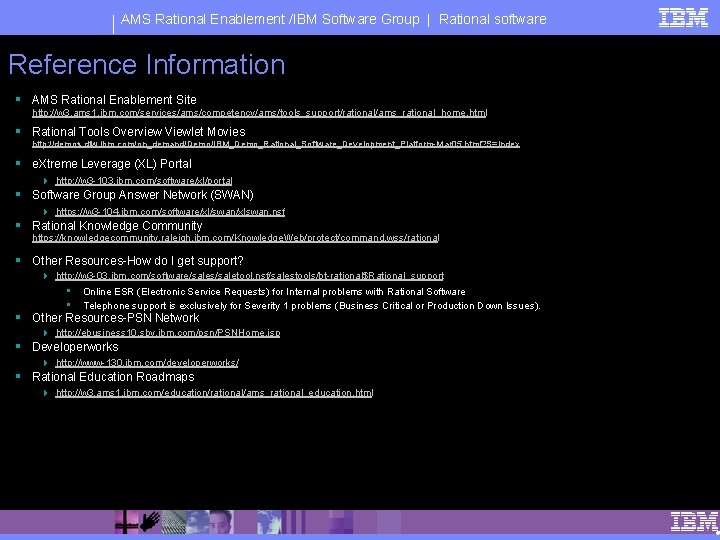 AMS Rational Enablement /IBM Software Group | Rational software Reference Information § AMS Rational