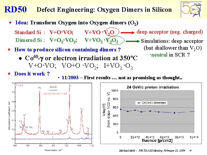 RD 50 Defect Engineering: Oxygen Dimers in Silicon · Idea: Transform Oxygen into Oxygen