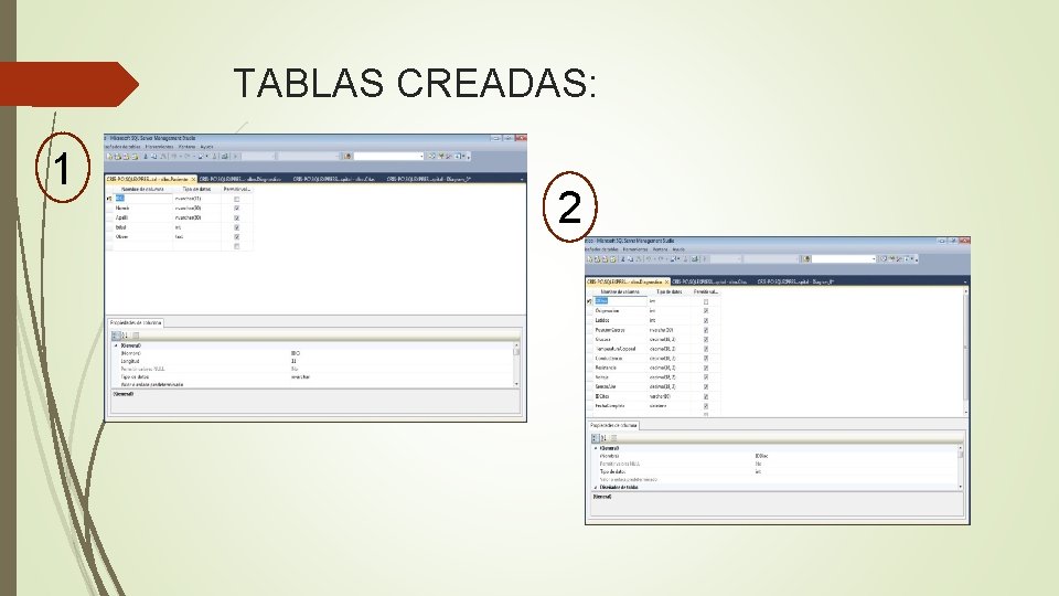 TABLAS CREADAS: 1 2 