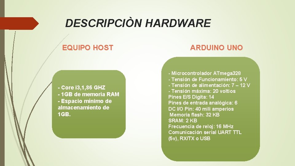 DESCRIPCIÒN HARDWARE EQUIPO HOST - Core i 3, 1, 86 GHZ - 1 GB