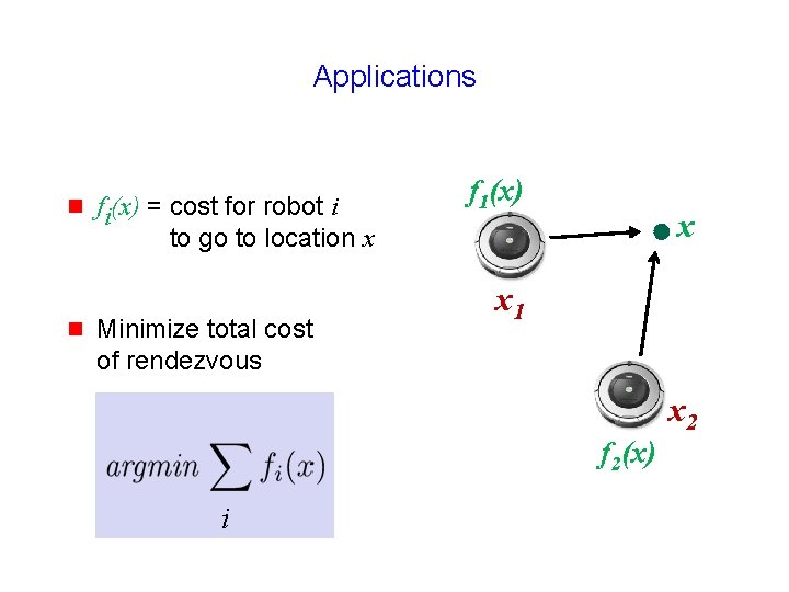 Applications g g fi(x) = cost for robot i to go to location x