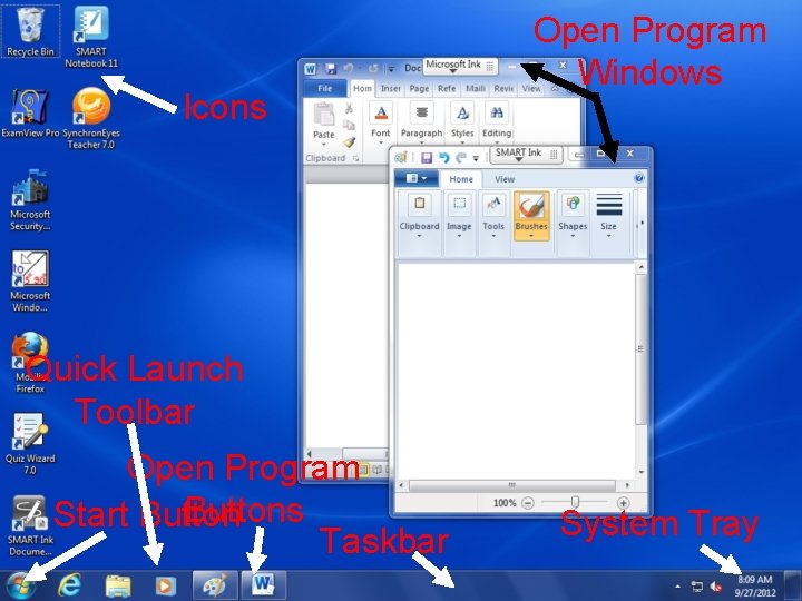 Icons Open Program Windows Quick Launch Toolbar Open Program Buttons Start Button Taskbar System